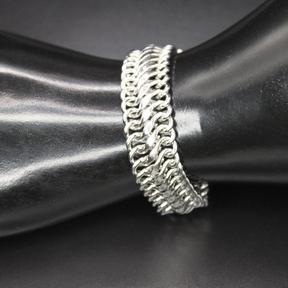 Vintage Signed CORO PEGASUS Thick Link Bracelet Silver Tone 7.5" Long 1950s - Picture 7 of 15